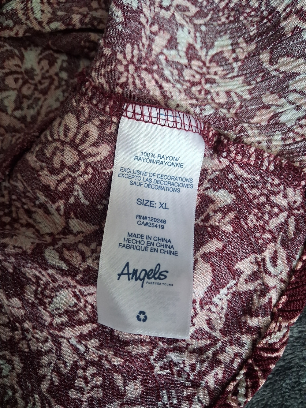 Angels Maroon Floral Sleeveless Top Womens XL Button Accents - Picture 7 of 11